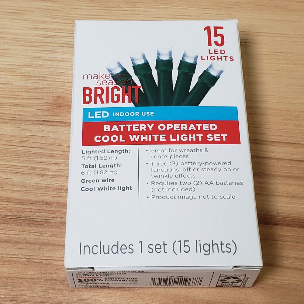 Make The Season Bright Battery Operated LED Cool White Light Set Of 15 Christmas